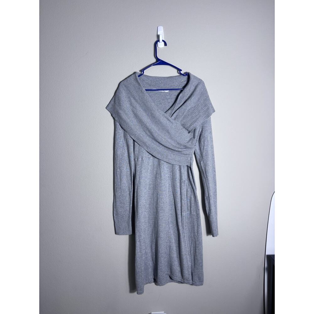 Athleta Women Sochi Gray Wrap Cowl Long Sleeve Dress Sz L Organic Cotton & Wool
